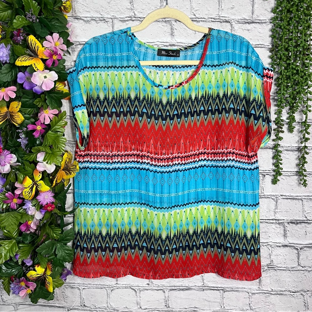 1🌼3/$30🌼Miss Finch Vibrant Printed Short Sleeve Blouse Size Small